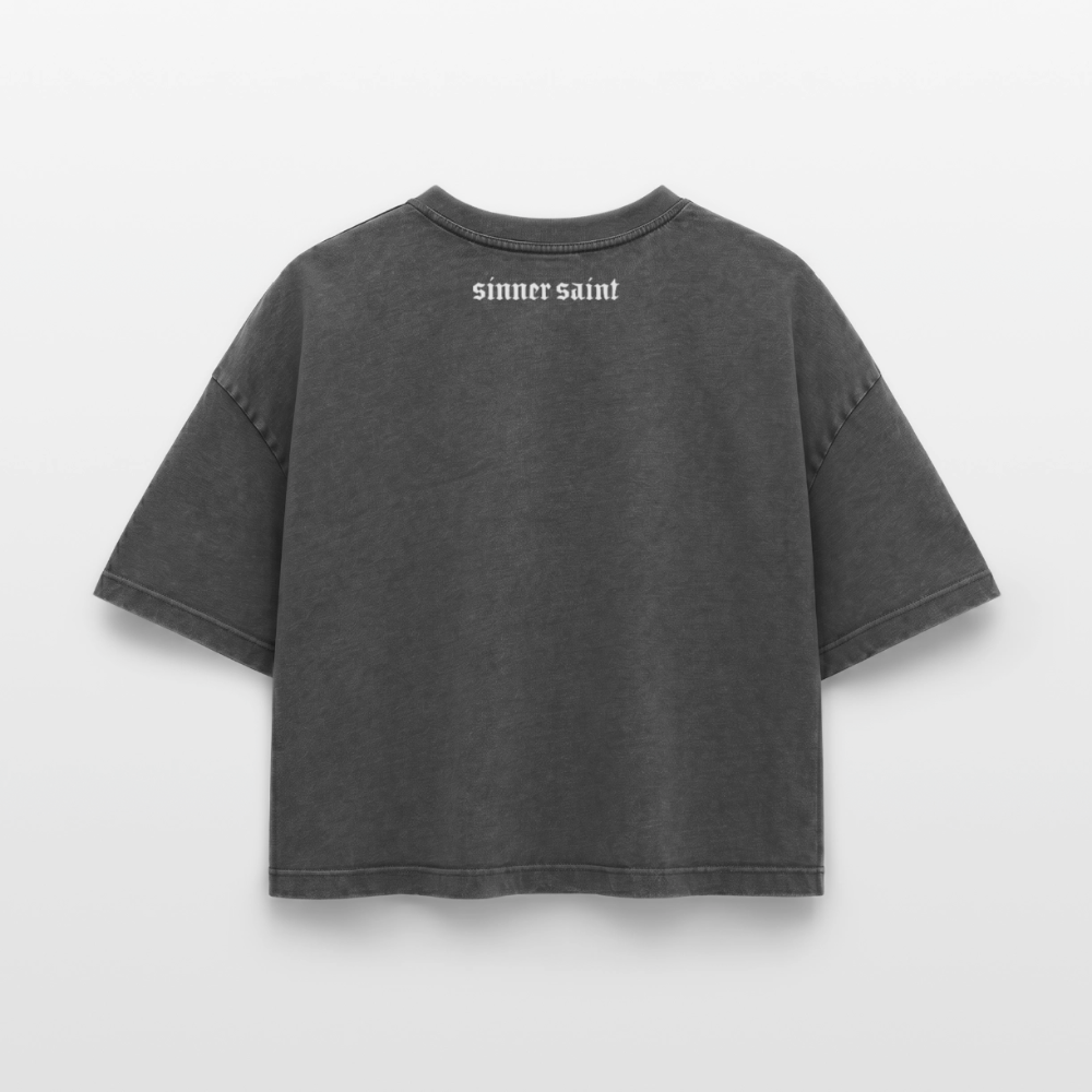 T-shirt Premium dam med boxy passform och acid wash-effekt - svart syratvättad