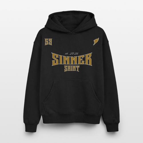 59 | Hoodie unisex oversize heavyweight Black Yellow - svart