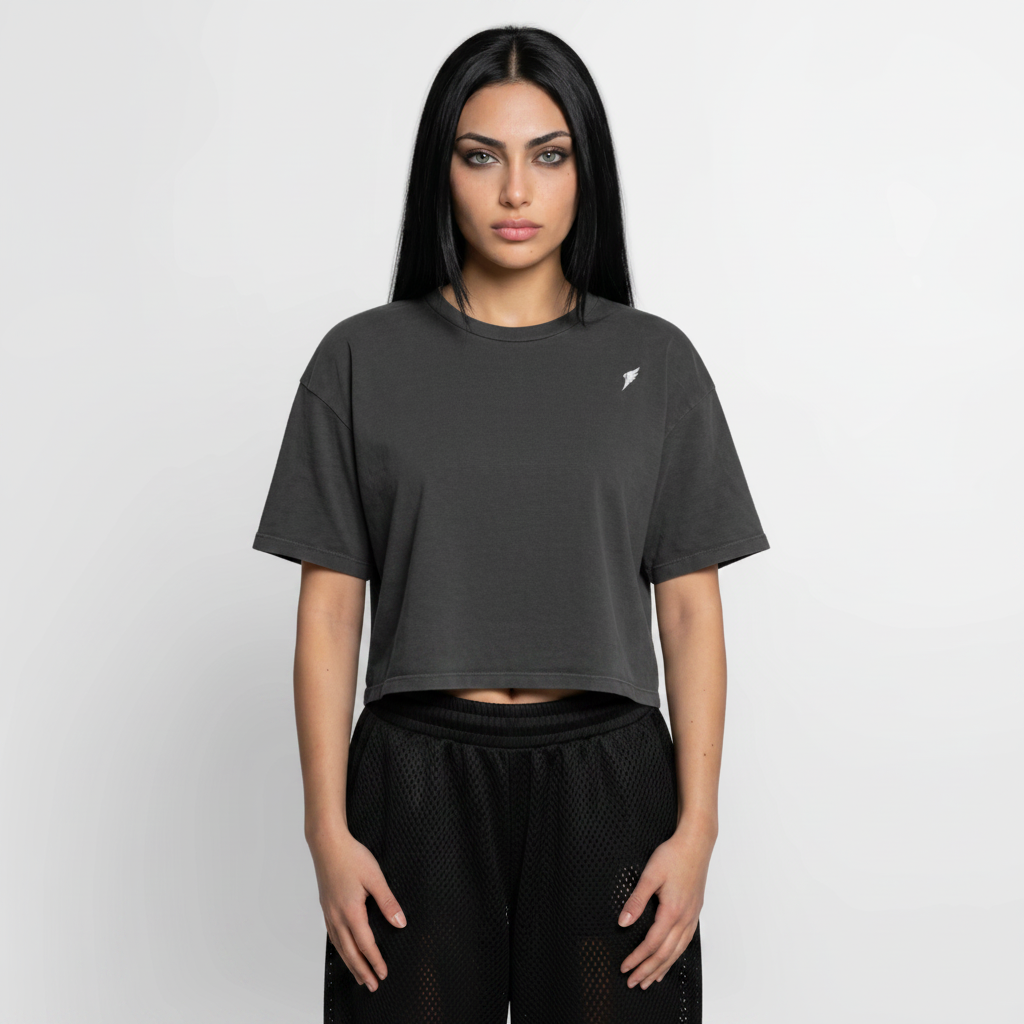 T-shirt Premium dam med boxy passform och acid wash-effekt - svart syratvättad