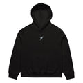 En svart oversized hoodie från Sinner Saint med ett broderat tryck mitt på bröstet i form av en broderad grå vinge